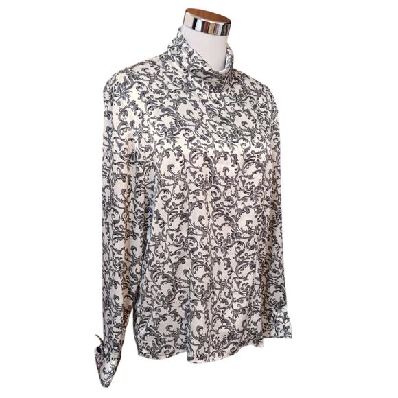 VINTAGE Satin Blouse Top Shirt 12 High Neck Classic Timeless CareerOffice Dressy - Picture 2 of 13